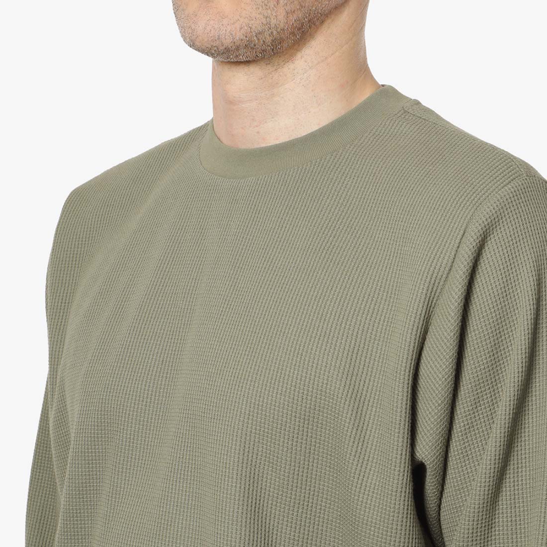 main Museum of Peace and Quiet Surplus Long Sleeve Waffle T-Shirt, Olive, Detail Shot 3