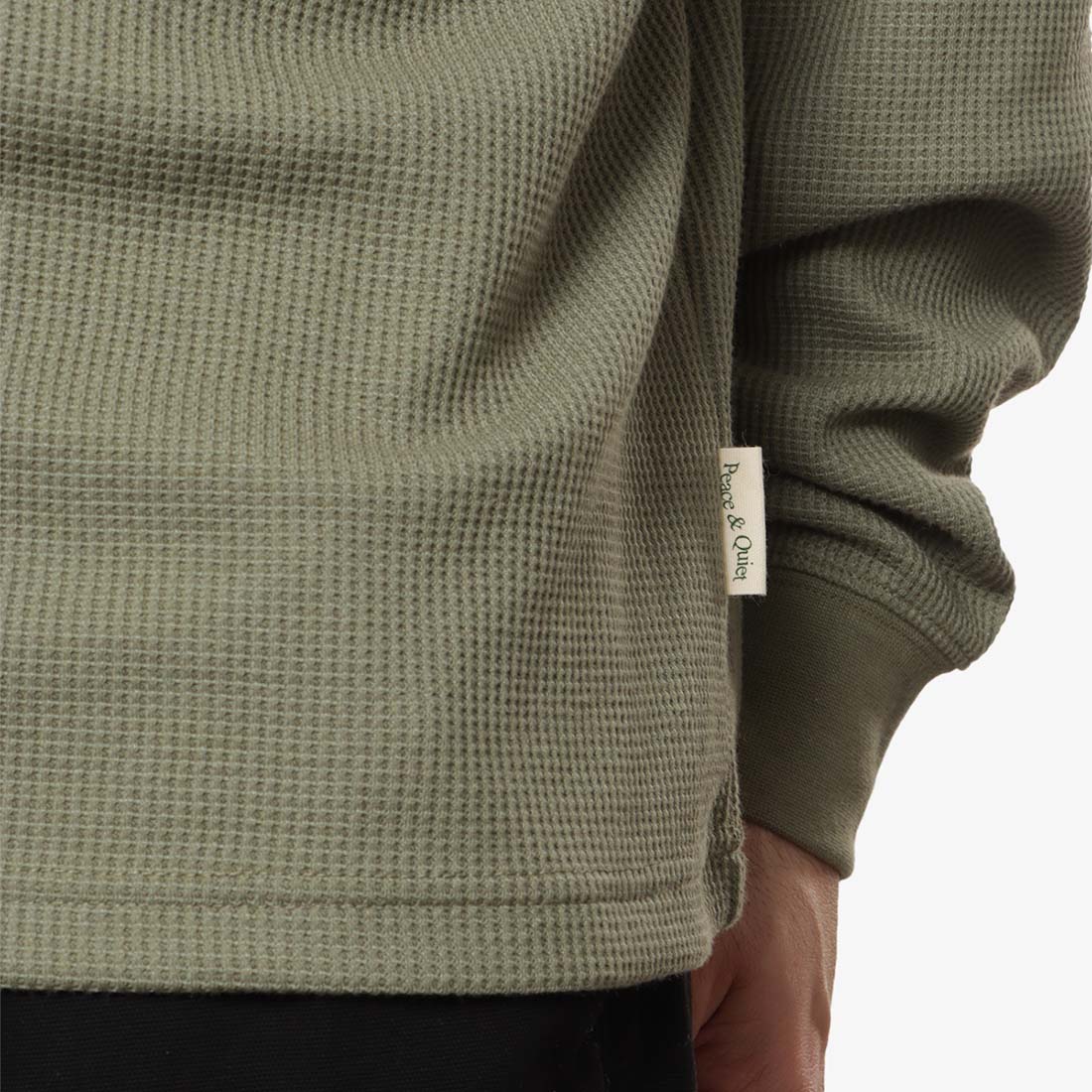 Museum of Peace and Quiet Surplus Long Sleeve Waffle T-Shirt, Olive, Detail Shot 2