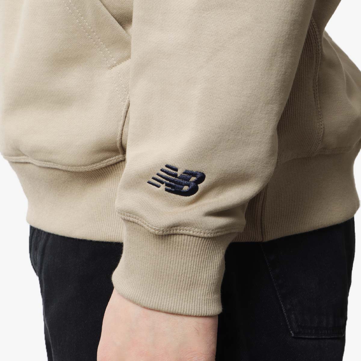 main New Balance Athletics Embroidered Relaxed Hoodie, Stoneware, Detail Shot 3