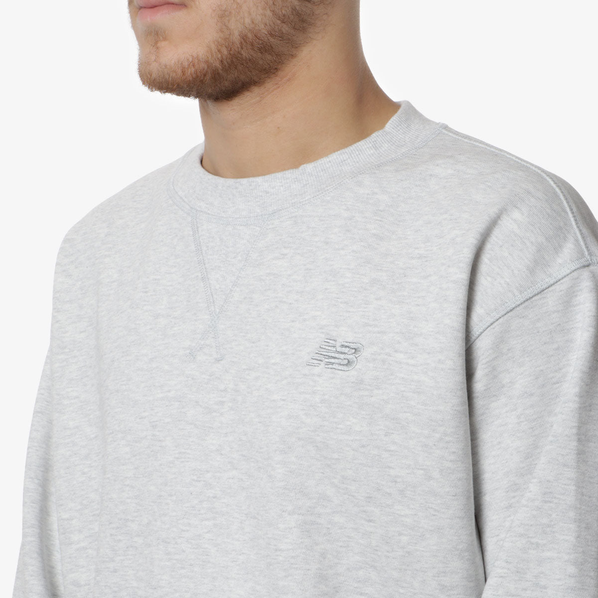 New Balance Athletics French Terry Crew Sweatshirt, Ash Heather, Detail Shot 2