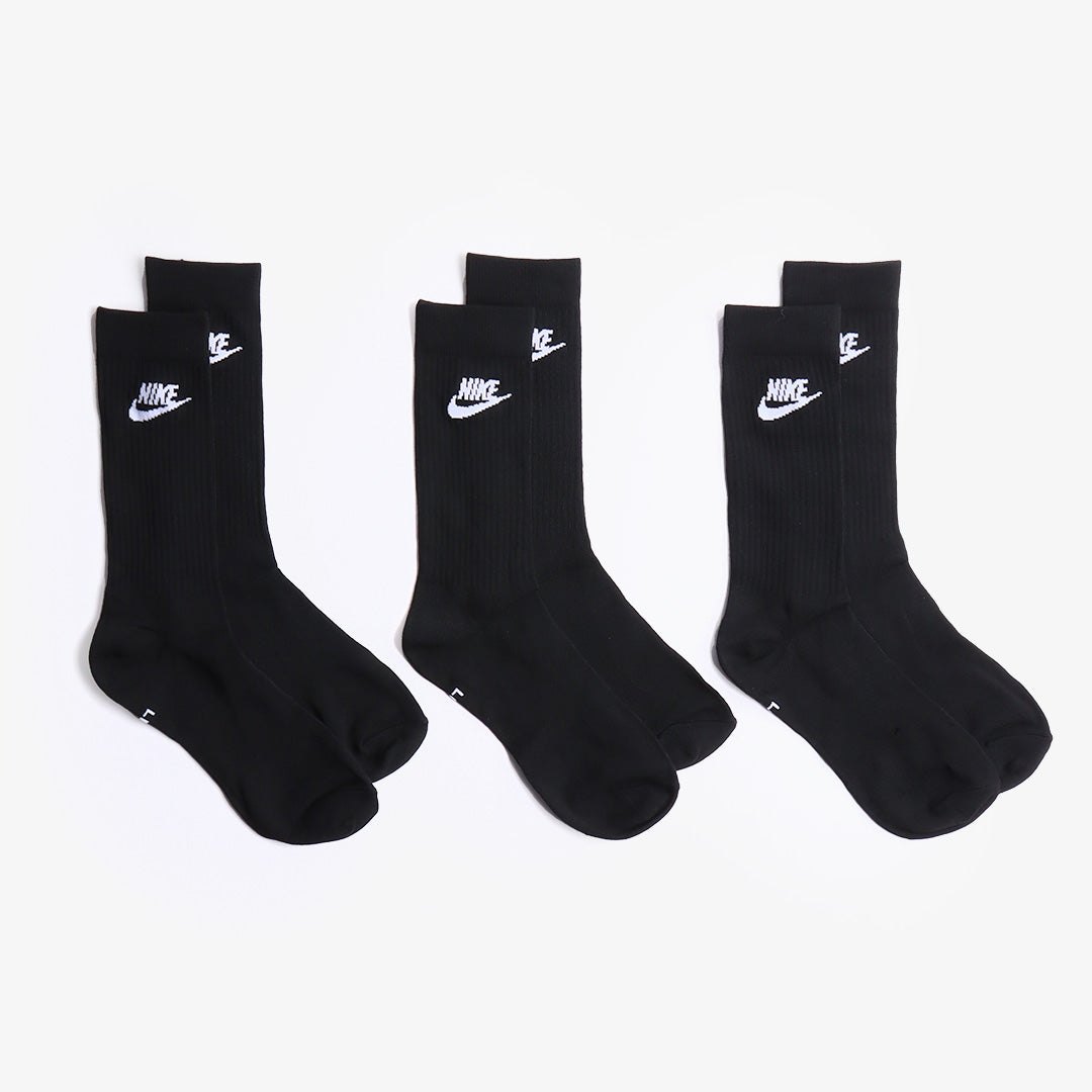 main Nike Sportswear Everyday Essential Crew Socks 3-Pack, Black White, Detail Shot 1