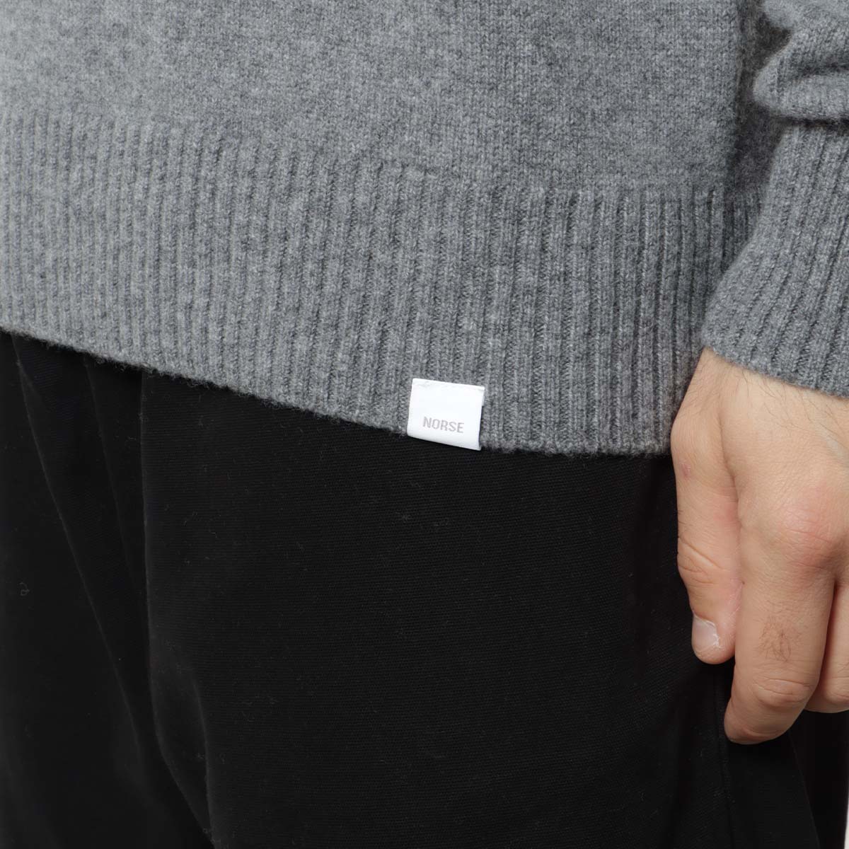 Norse Projects Norse Standard Merino Lambswool Sweater, Grey Melange, Detail Shot 3