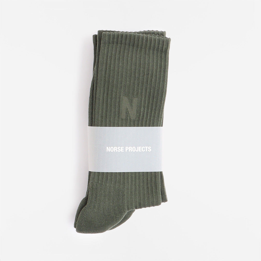 main Norse Projects Bjarki N Logo Socks 2 Pack, Forest Green, Detail Shot 2