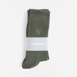 thumbnail Norse Projects Bjarki N Logo Socks 2 Pack, Forest Green, Detail Shot 2