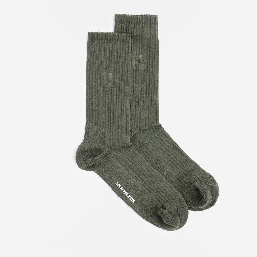 main Norse Projects Bjarki N Logo Socks 2 Pack, Forest Green, Detail Shot 3