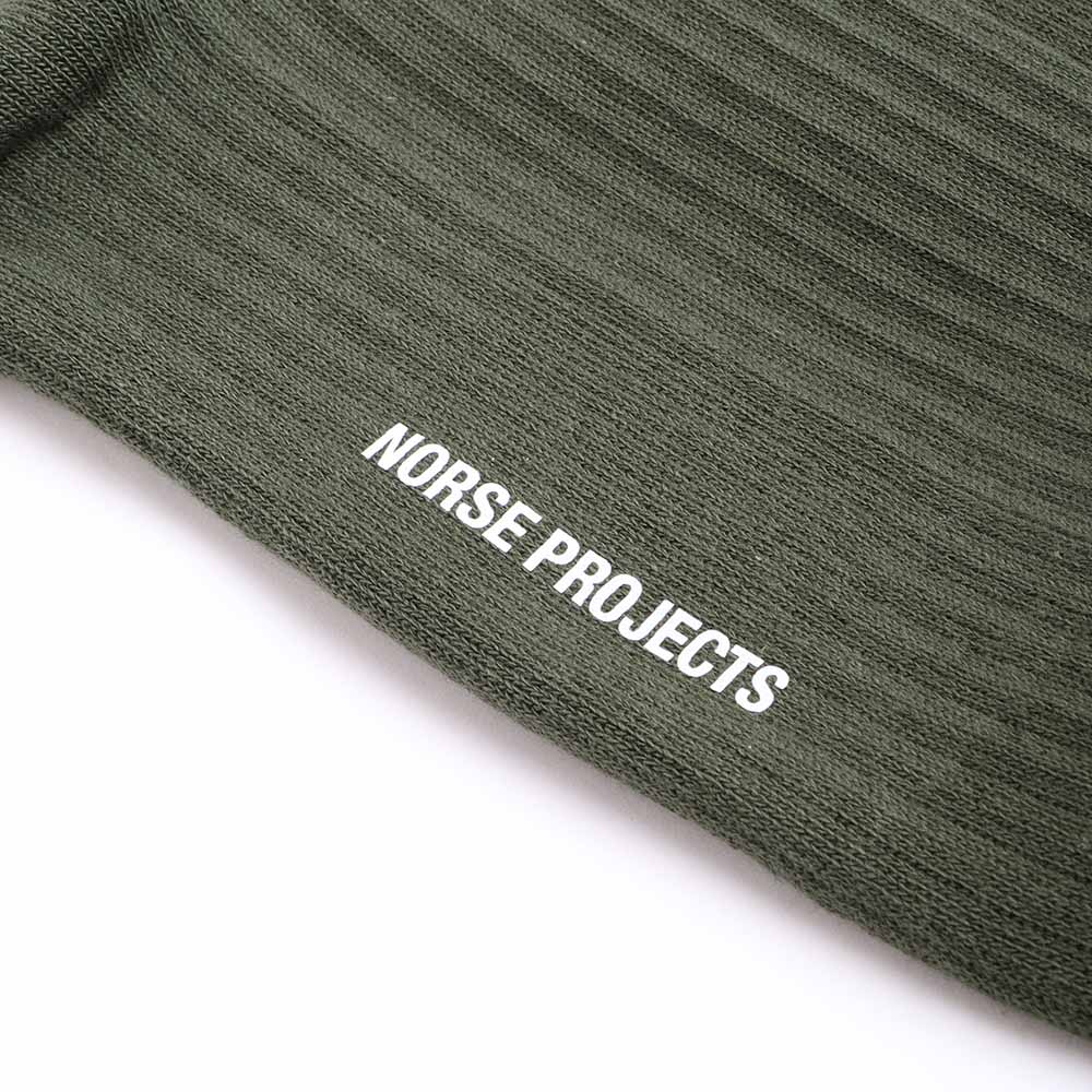 main Norse Projects Bjarki N Logo Socks 2 Pack, Forest Green, Detail Shot 5