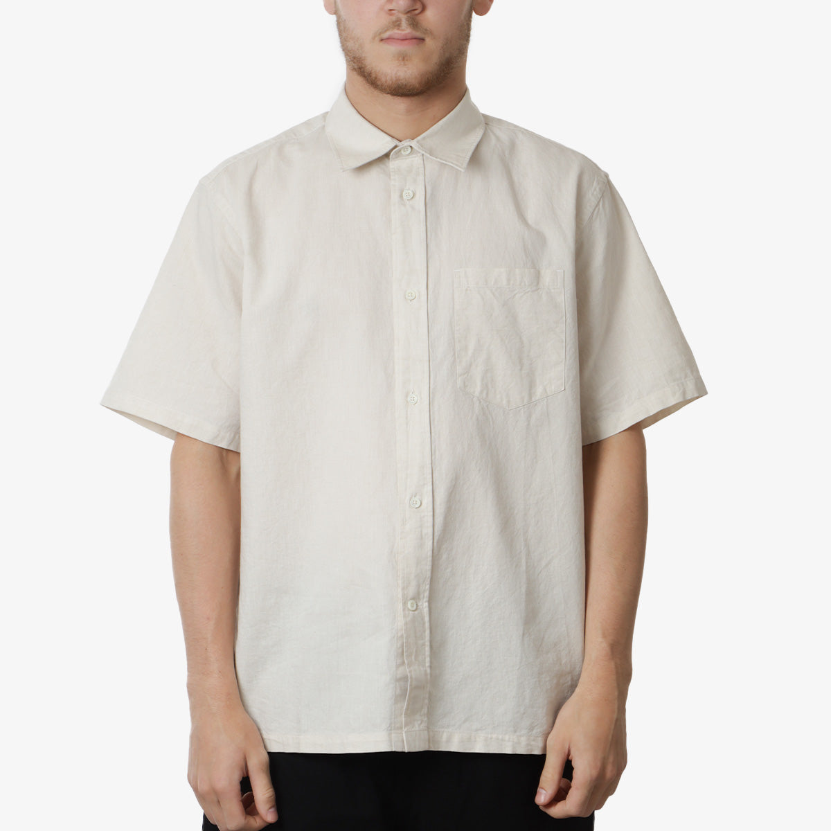 main Norse Projects Ivan Relaxed Cotton Linen Shirt, Ecru, Detail Shot 1