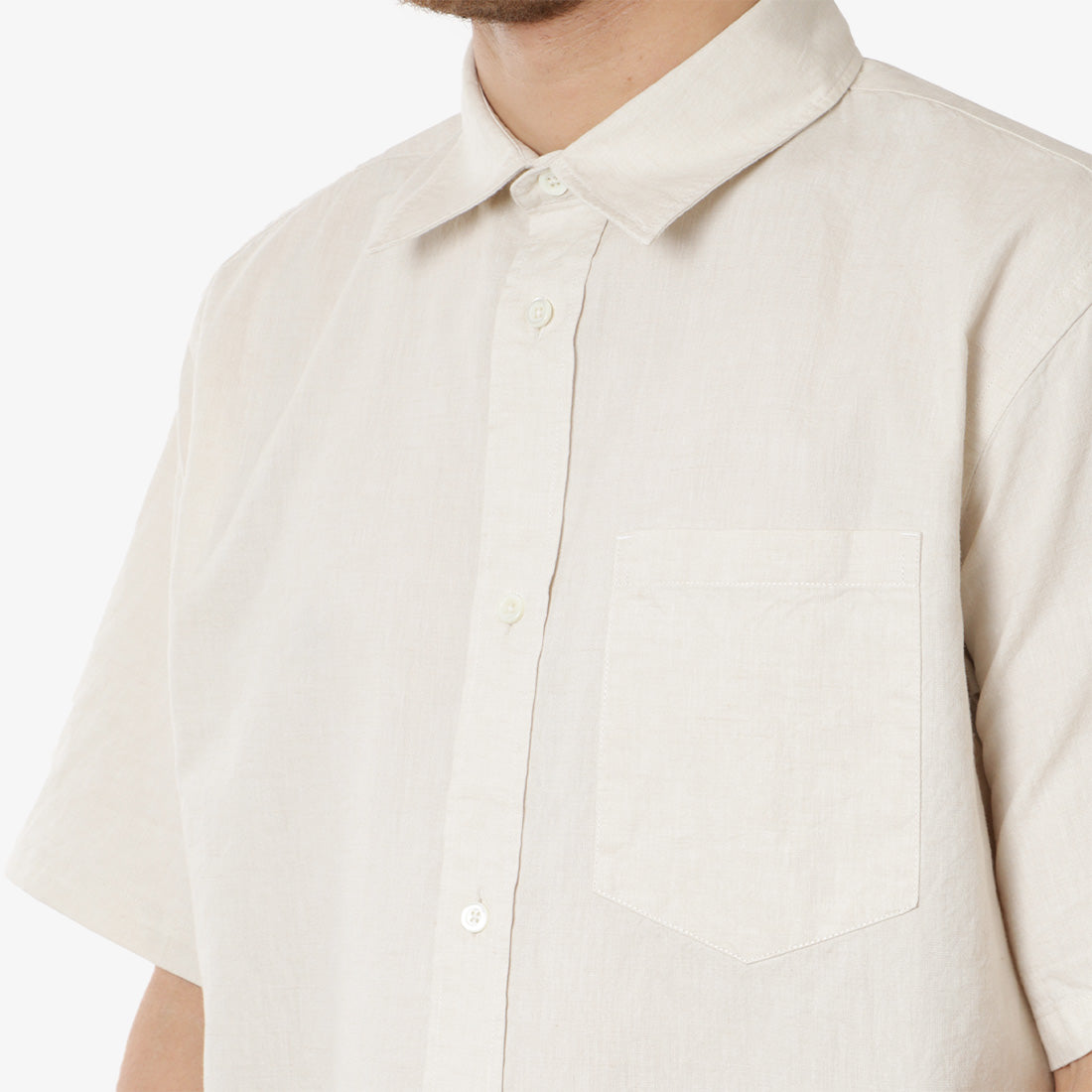 main Norse Projects Ivan Relaxed Cotton Linen Shirt, Ecru, Detail Shot 2