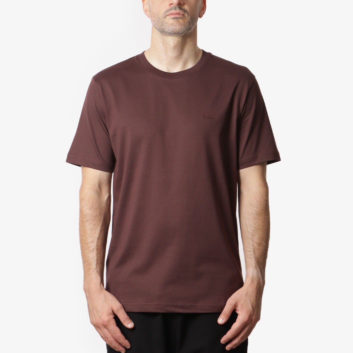 Norse Projects Johannes Logo T-Shirt, Wine Red, Detail Shot 1