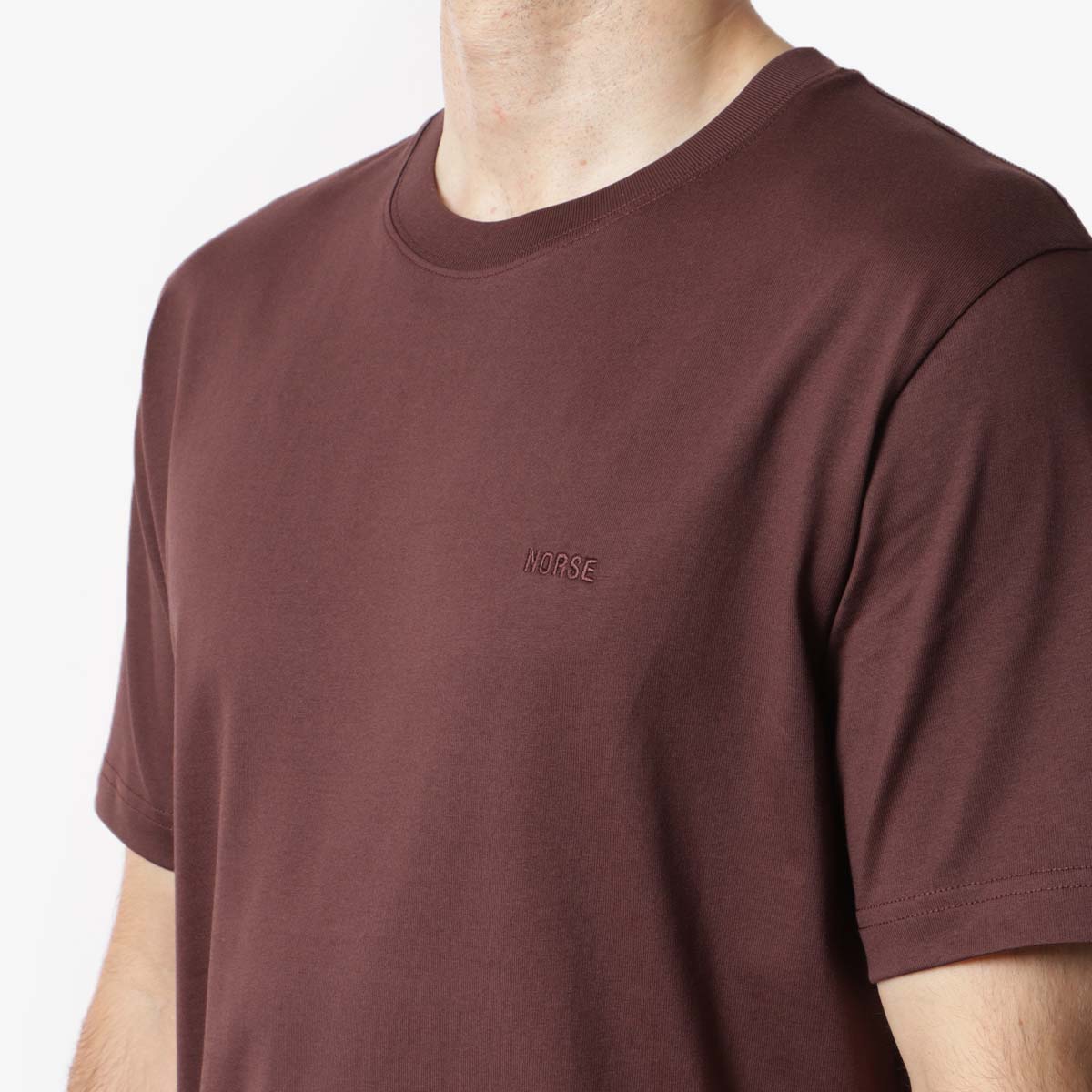 Norse Projects Johannes Logo T-Shirt, Wine Red, Detail Shot 3