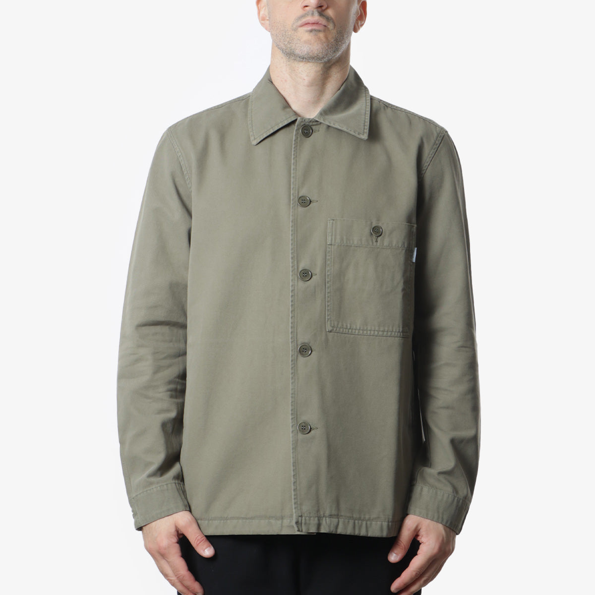 Norse Projects Norse Standard Twill Overshirt, Sediment Green, Detail Shot 1