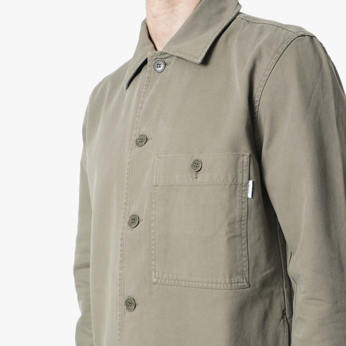 Norse Projects Norse Standard Twill Overshirt, Sediment Green, Detail Shot 2