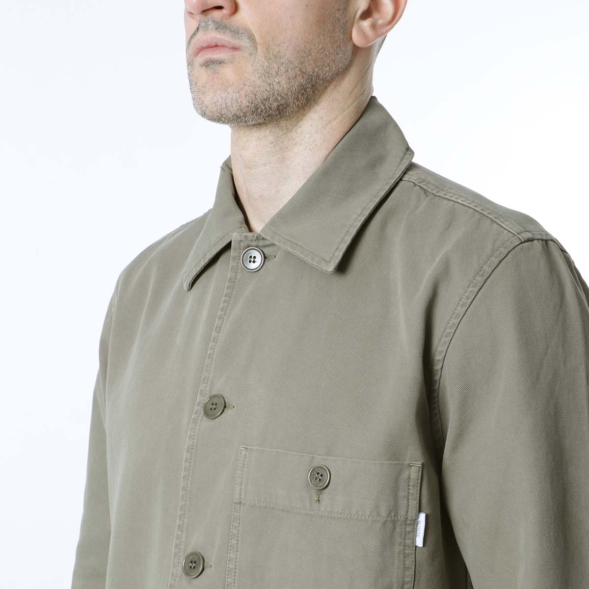 Norse Projects Norse Standard Twill Overshirt, Sediment Green, Detail Shot 3