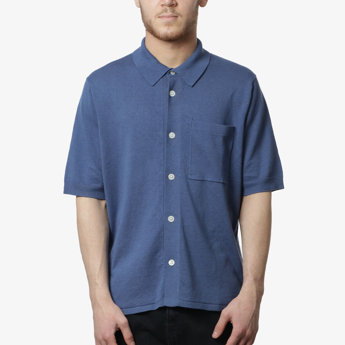 main Norse Projects Rollo Cotton Lined Shirt, Calcite Blue, Detail Shot 1