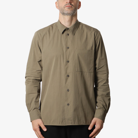 Norse Projects Silas Tech Poplin Shirt, Sediment Green, Detail Shot 1