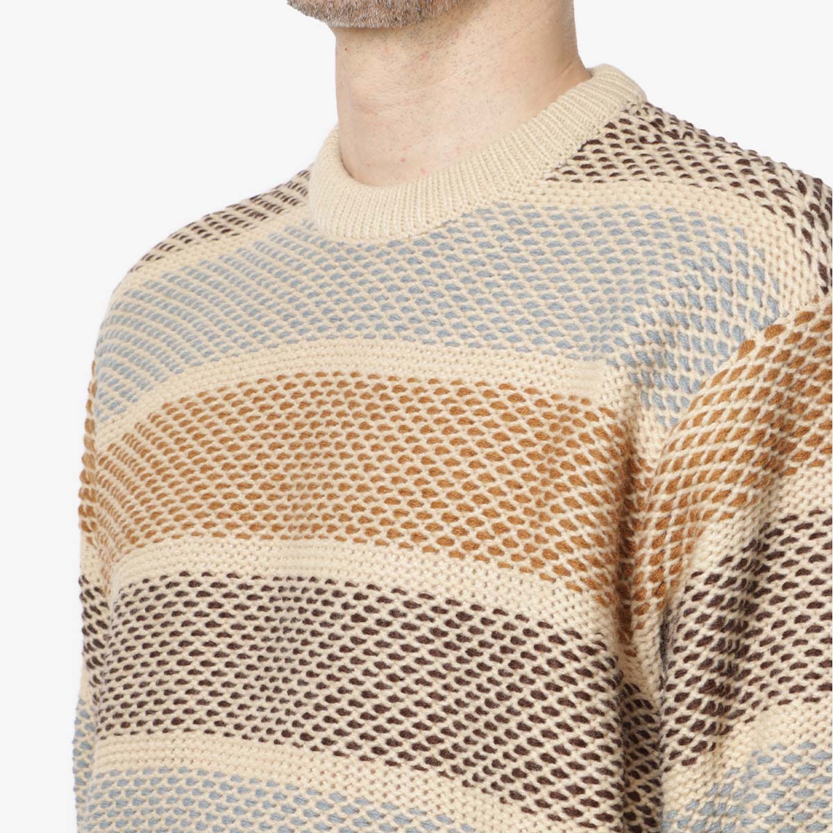 OBEY Benjamin Crewneck Sweater, Brown Multi, Detail Shot 2