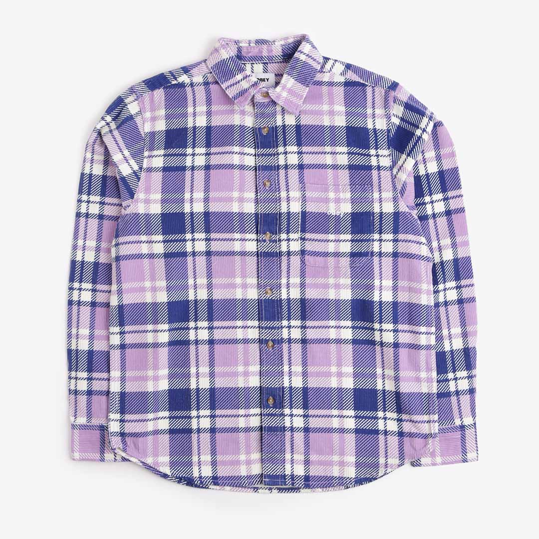 main OBEY Benny Cord Woven Shirt, Purple Rose Multi, Detail Shot 1