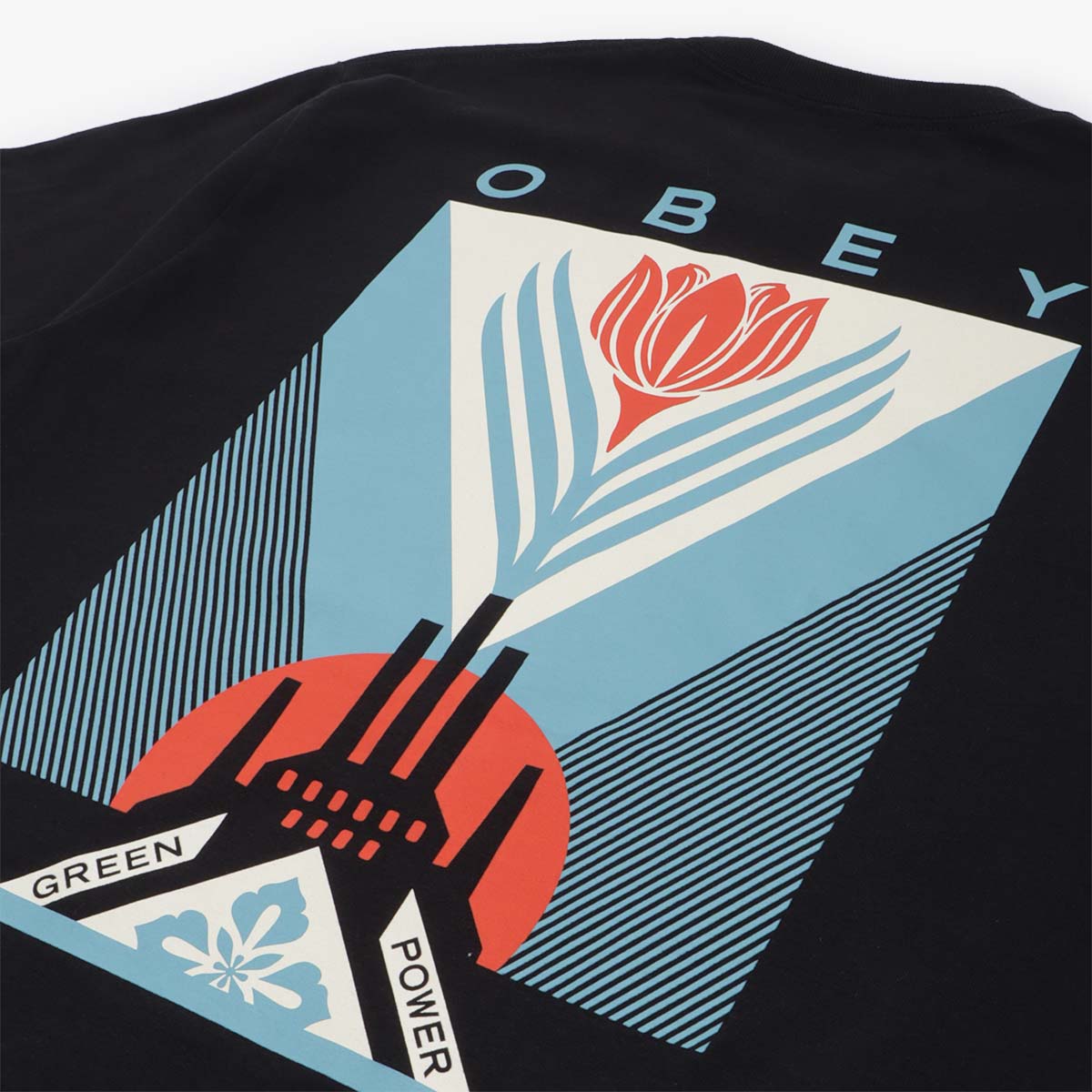 main OBEY Green Power Factory T-Shirt, Black, Detail Shot 4