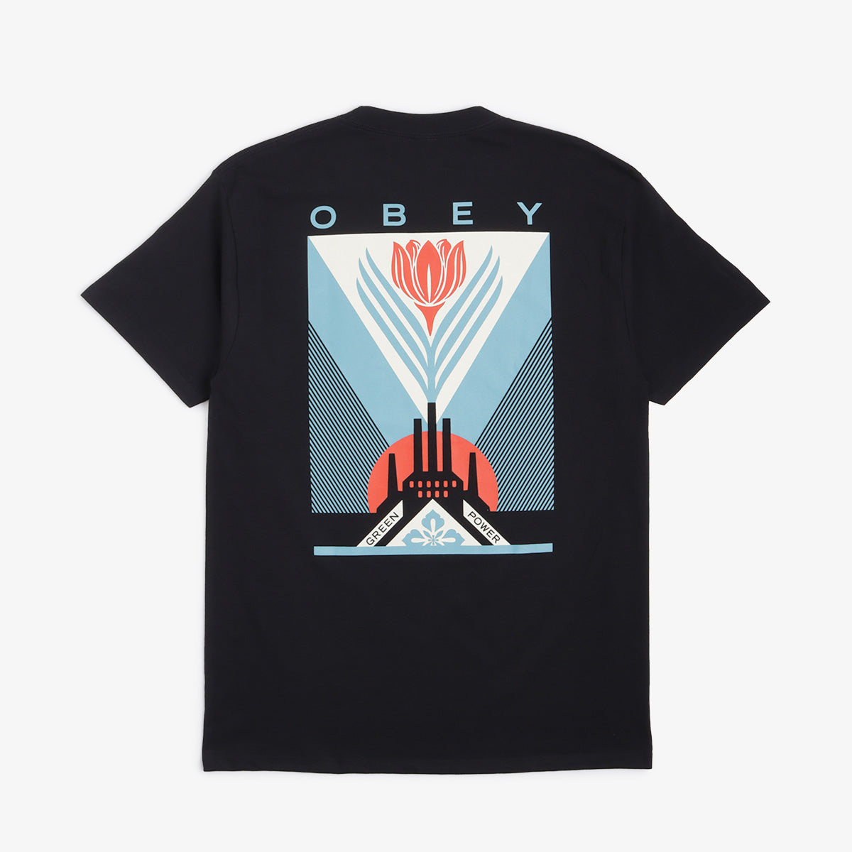 main OBEY Green Power Factory T-Shirt, Black, Detail Shot 1