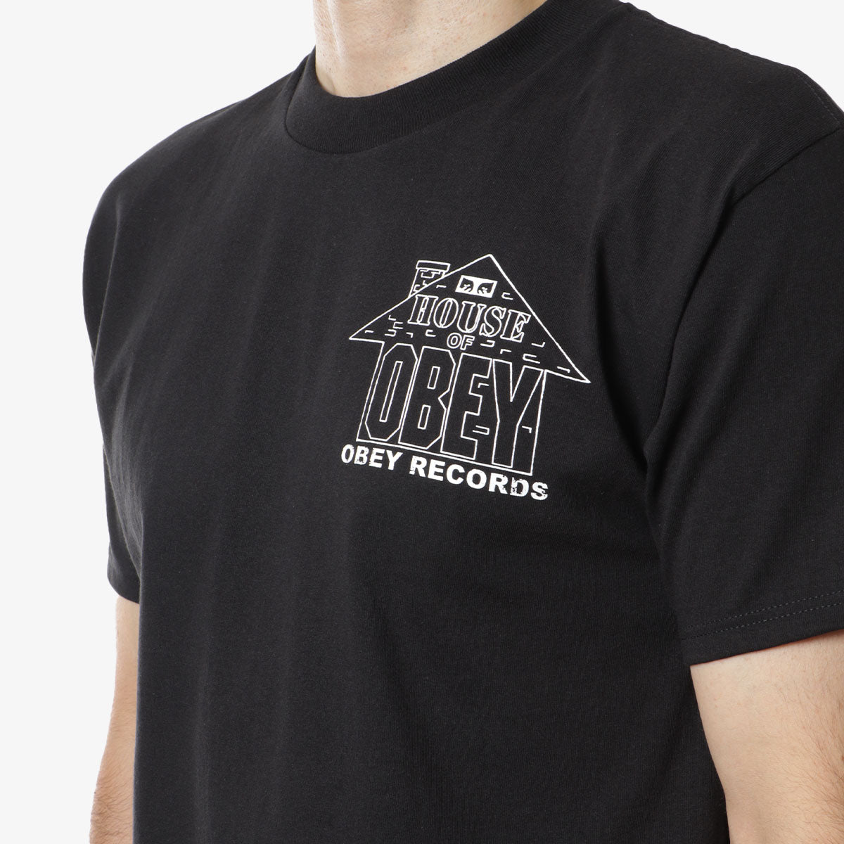 OBEY House Of Obey Records T-Shirt, Black, Detail Shot 3