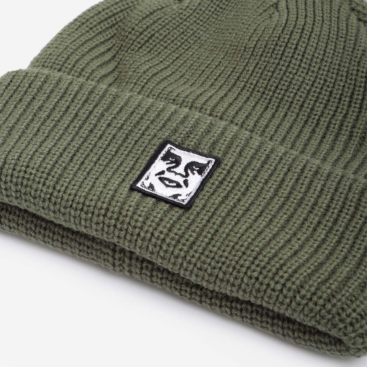 main OBEY Mid Icon Patch Cuff Beanie, Army, Detail Shot 3