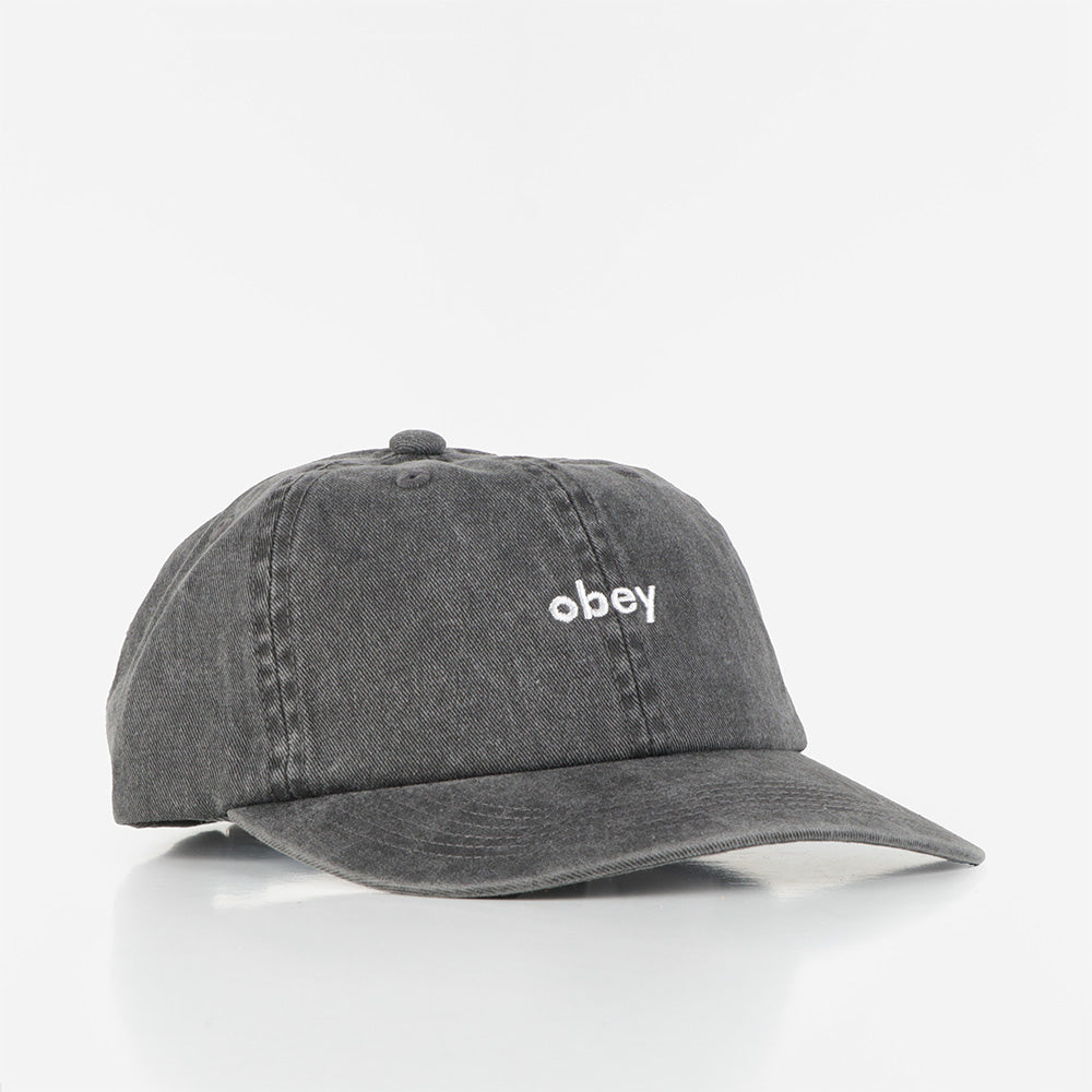 OBEY Pigment Lowercase 6 Panel Strapback Cap, Pigment Black, Detail Shot 1