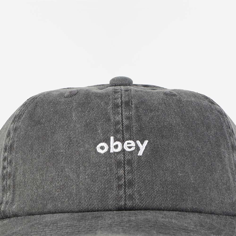 OBEY Pigment Lowercase 6 Panel Strapback Cap, Pigment Black, Detail Shot 2