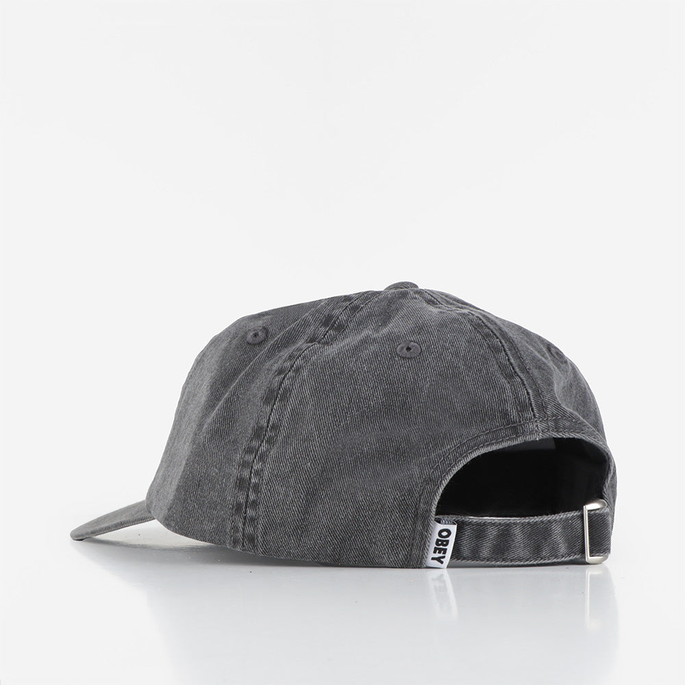 OBEY Pigment Lowercase 6 Panel Strapback Cap, Pigment Black, Detail Shot 3