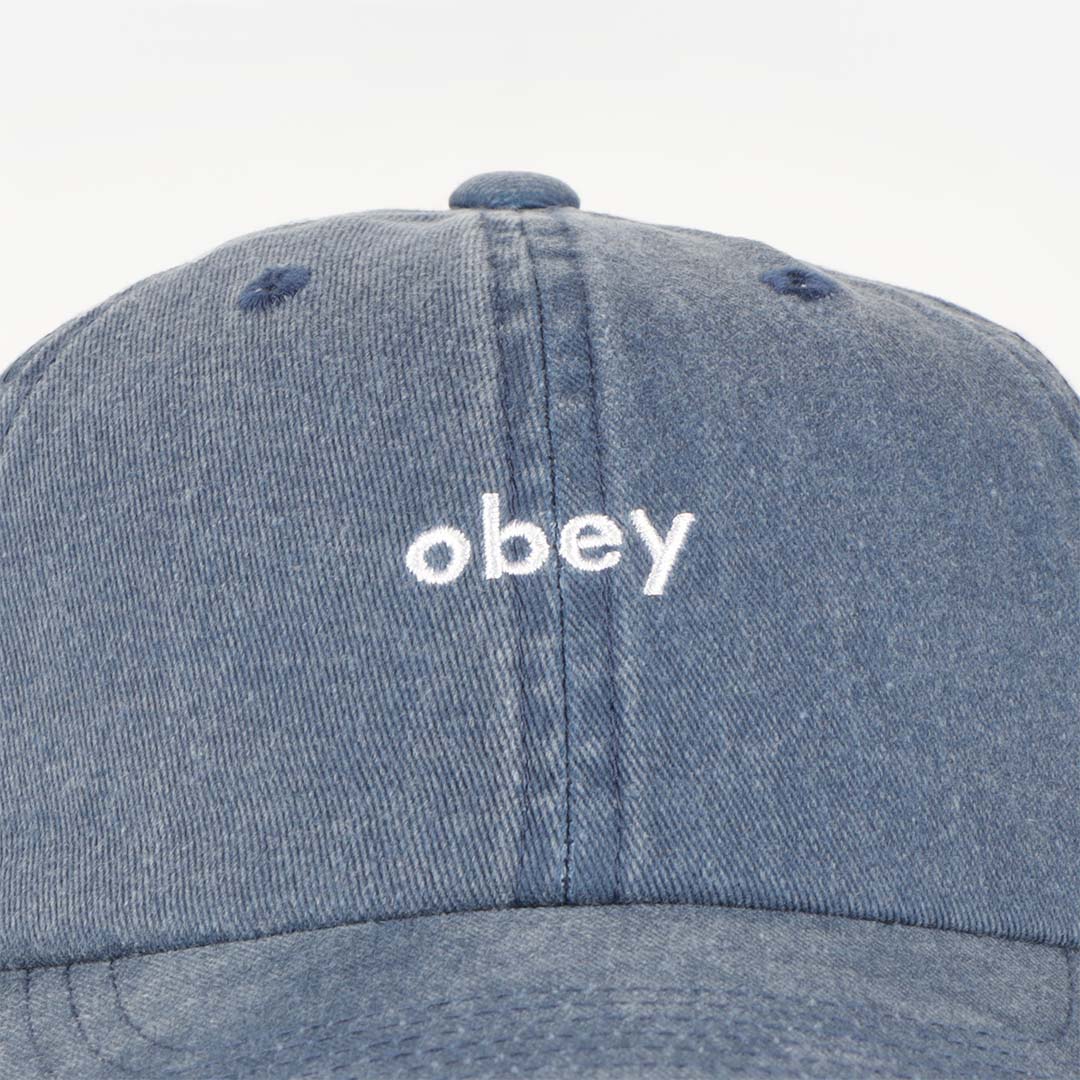 OBEY Pigment Lowercase 6 Panel Strapback Cap, Pigment Navy, Detail Shot 3