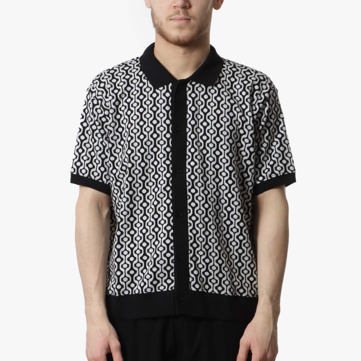 main OBEY Testament Button Front Short Sleeve Polo, Black Multi, Detail Shot 1