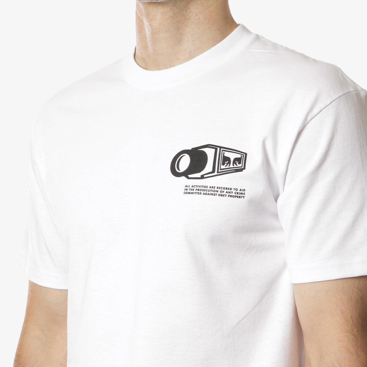 main OBEY Warning T-Shirt, White, Detail Shot 3