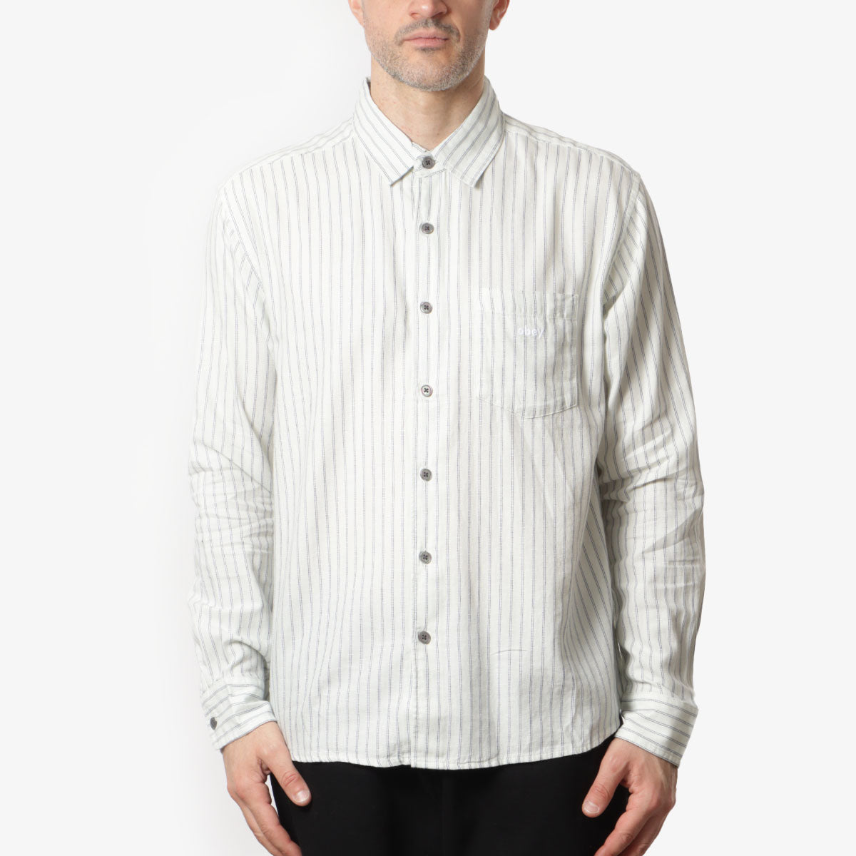 main OBEY Winsor Woven Shirt, Blanc De Blanc, Detail Shot 1