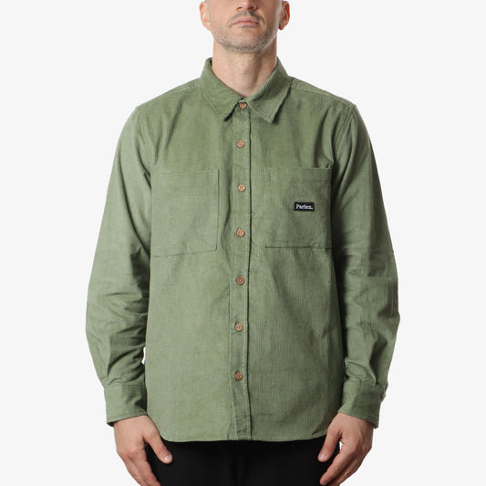 Parlez Ayr Cord Shirt, Olive Green, Detail Shot 1