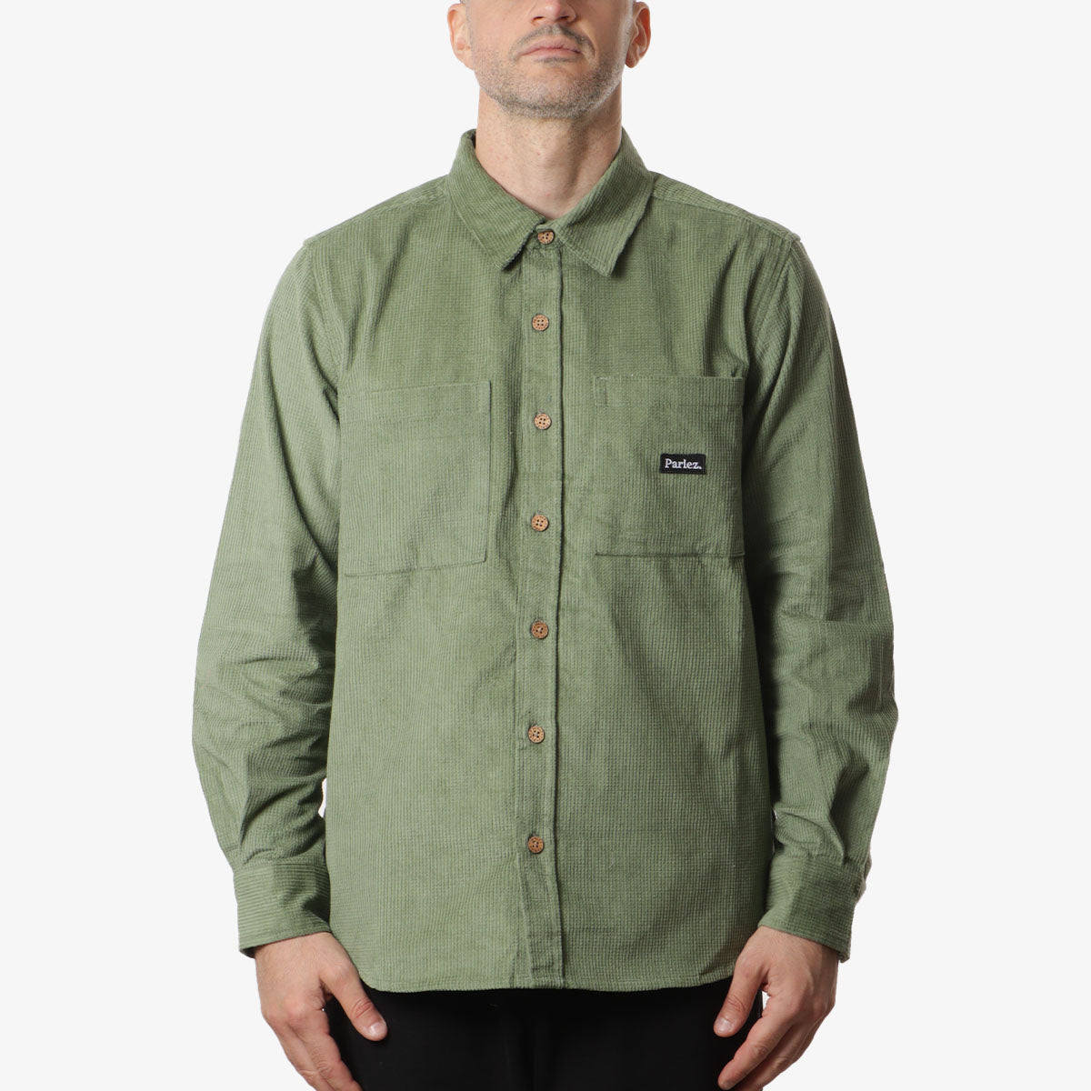 main Parlez Ayr Cord Shirt, Olive Green, Detail Shot 1