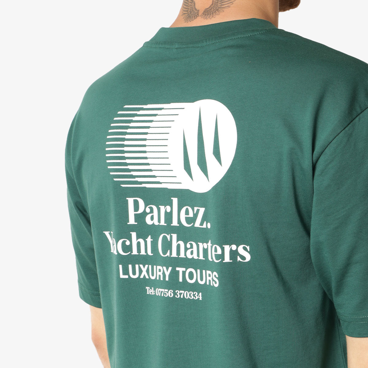 Parlez Charter T-Shirt, Deep Green, Detail Shot 3