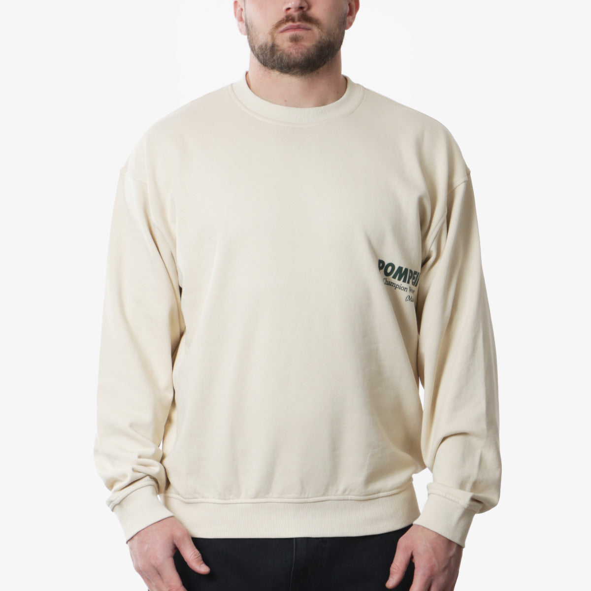 main Pompeii Logo Crewneck Sweatshirt, Cream, Detail Shot 1