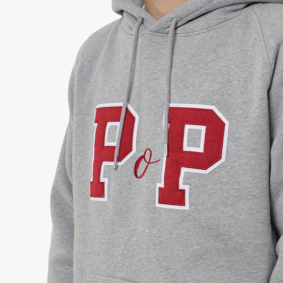 main Pop Trading Company College P Hoodie, Grey Heather, Detail Shot 2