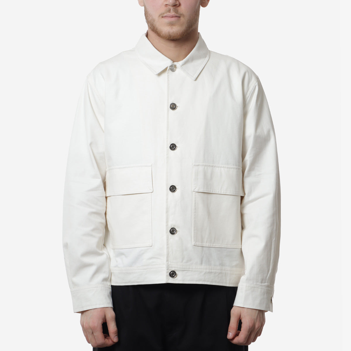 main Pop Trading Company Full Buttoned Linen Jacket, Off White, Detail Shot 1