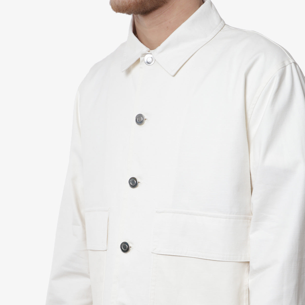 main Pop Trading Company Full Buttoned Linen Jacket, Off White, Detail Shot 2