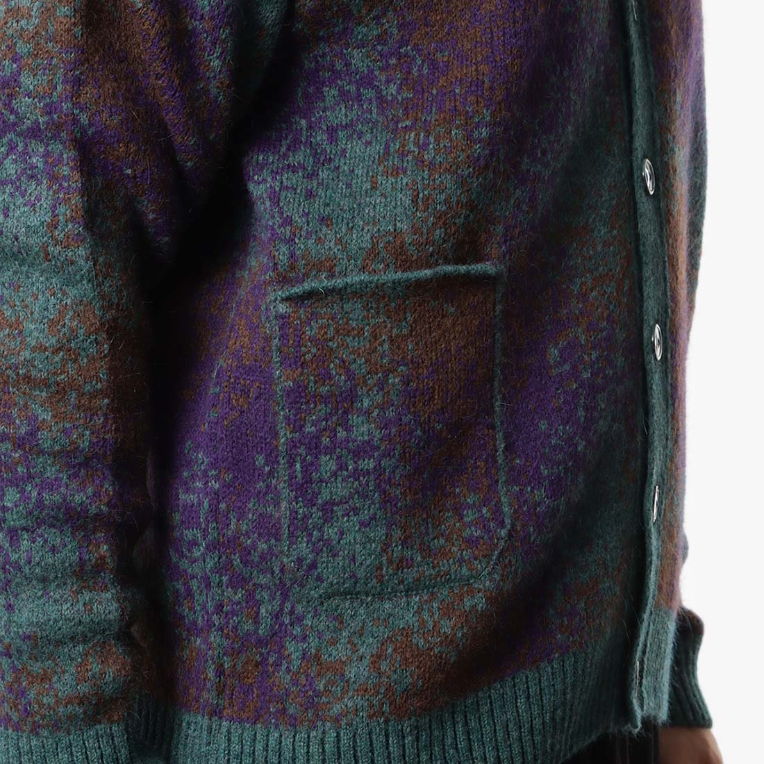 Pop Trading Company Knitted Cardigan, Bayberry Multicolour, Detail Shot 2