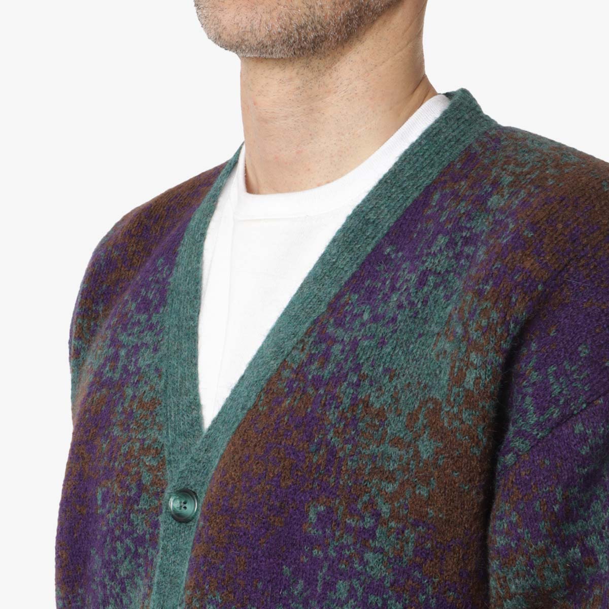 Pop Trading Company Knitted Cardigan, Bayberry Multicolour, Detail Shot 3