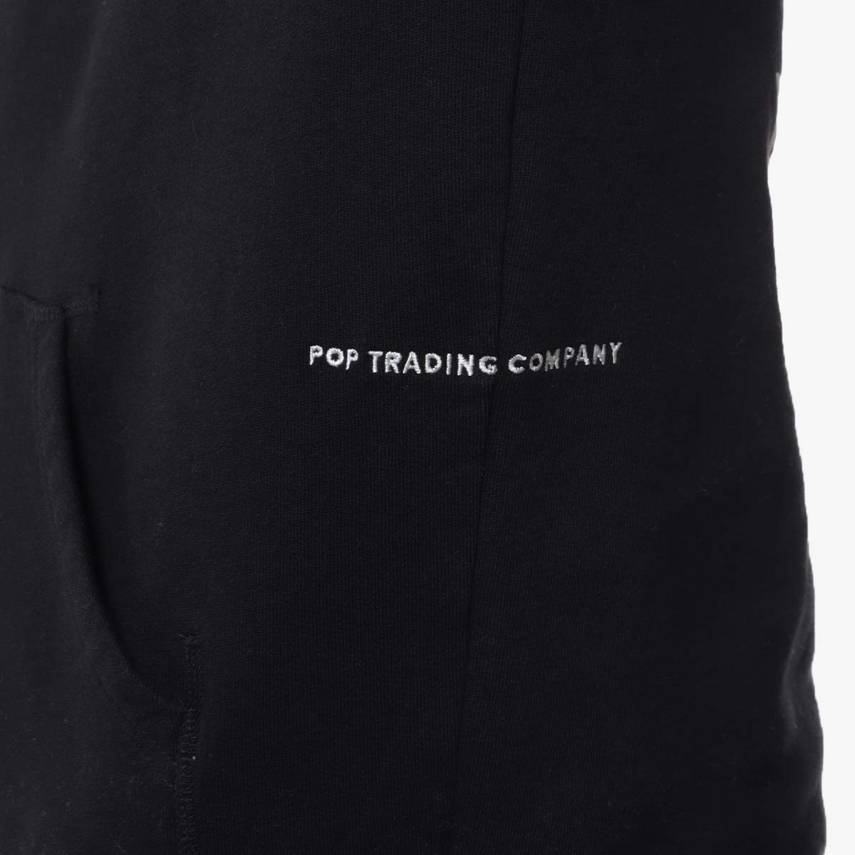 main Pop Trading Company Logo Hoodie, Black, White, Detail Shot 3