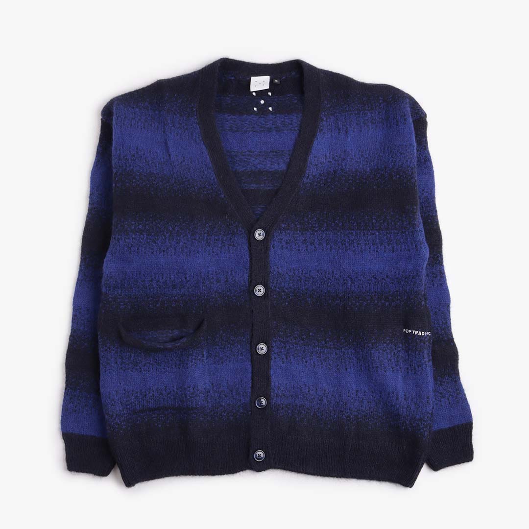 main Pop Trading Company Striped Knitted Cardigan, Sodalite Blue Black, Detail Shot 1