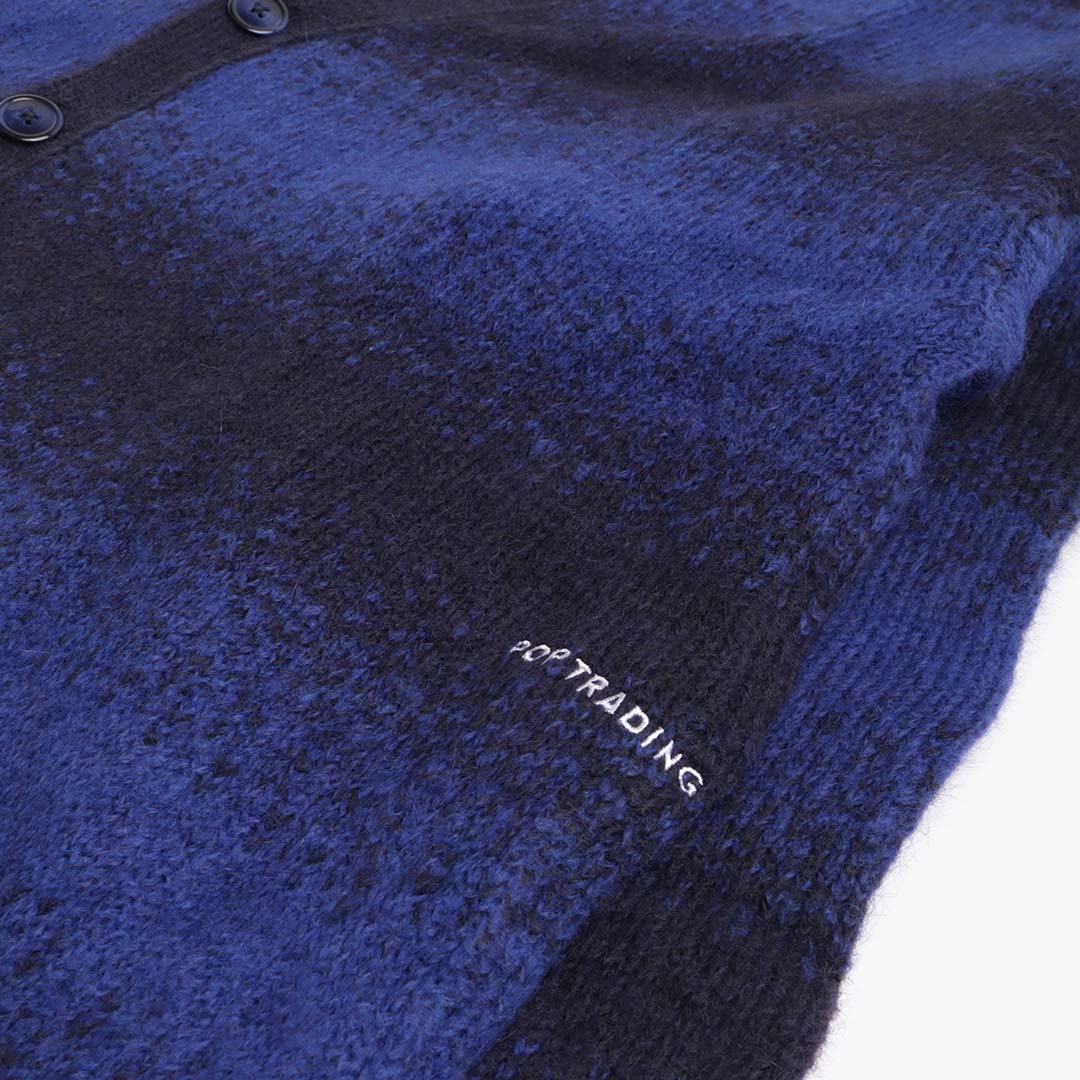 main Pop Trading Company Striped Knitted Cardigan, Sodalite Blue Black, Detail Shot 2