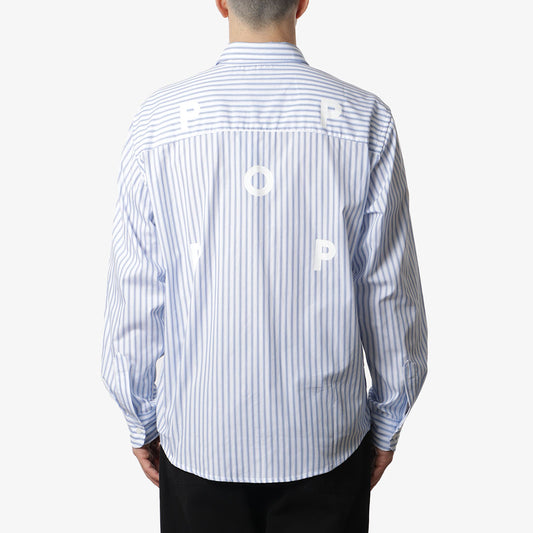 Pop Trading Company Striped Logo Shirt, White, Detail Shot 3