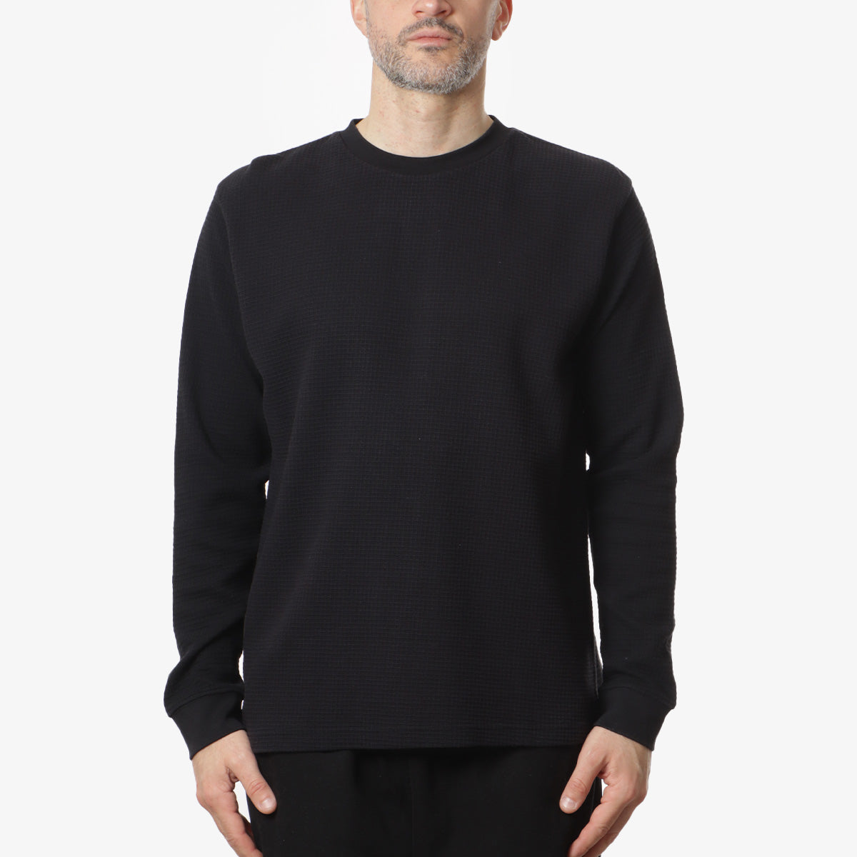 Power Goods Thermal Waffle Long Sleeve T-Shirt, Black, Detail Shot 1