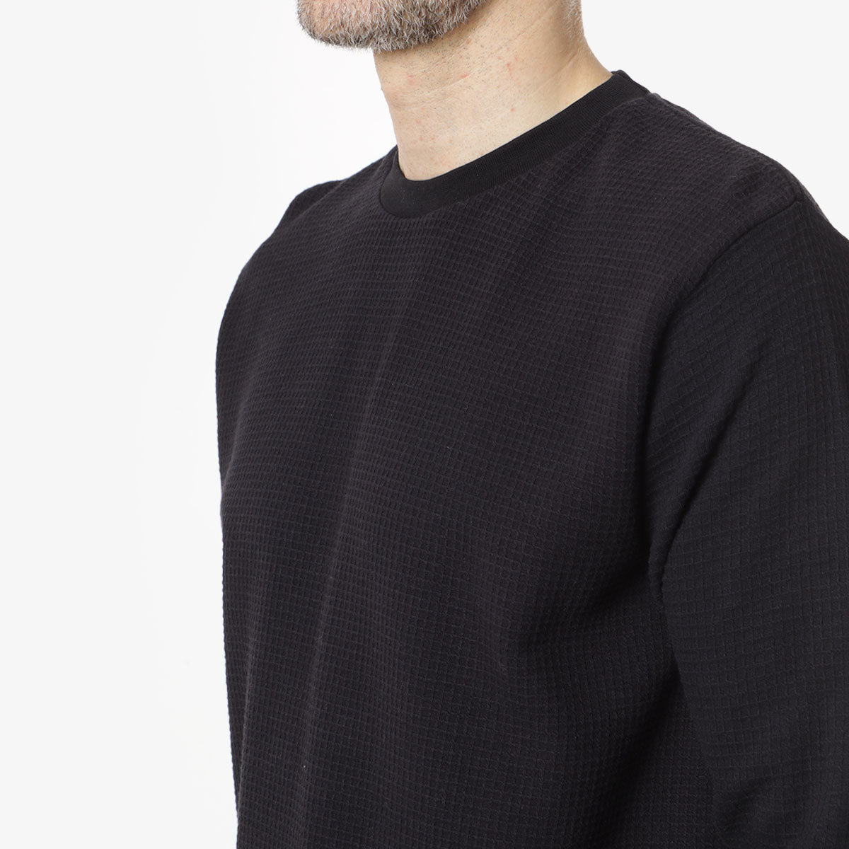 Power Goods Thermal Waffle Long Sleeve T-Shirt, Black, Detail Shot 2