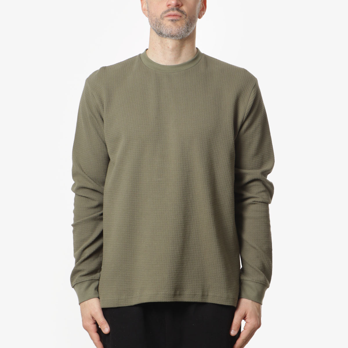 Power Goods Thermal Waffle Long Sleeve T-Shirt, Olive, Detail Shot 1