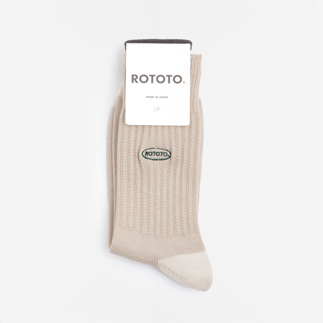 main Rototo 90s Logo Crew Socks, Beige, Detail Shot 2