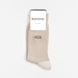 thumbnail Rototo 90s Logo Crew Socks, Beige, Detail Shot 2